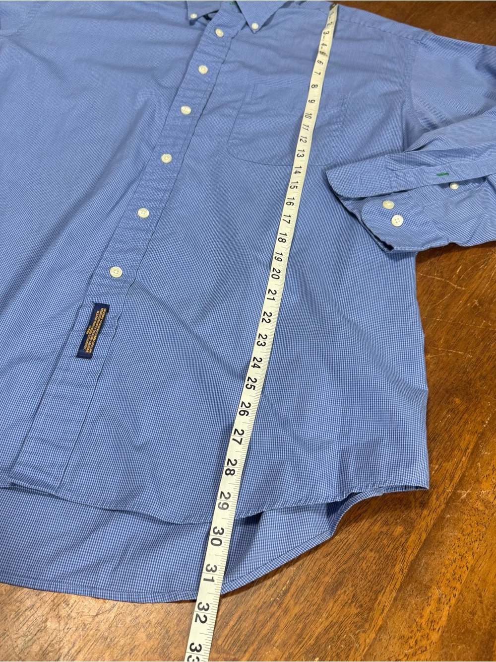 Tommy Hilfiger Men’s 17 32-33 Blue Micro Check Button Down Dress Shirt Cotton - Picture 5 of 8